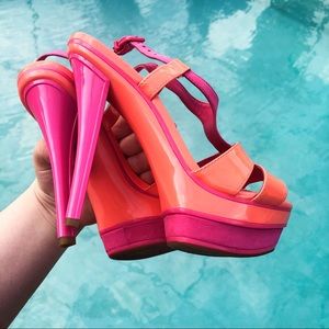Orange and pink T-Strap Gianni Bini Platform Heels